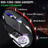 104 Keys Wireless Gaming Keyboard Mouse Set+Mouse Pad, RGB LED Backlit PC/Laptop Black-Rainbow - Side View