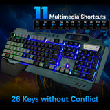 104 Keys Wireless Gaming Keyboard Mouse Set+Mouse Pad, RGB LED Backlit PC/Laptop Black-Rainbow - Close-Up Angle
