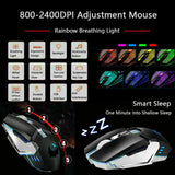 104 Keys Wireless Gaming Keyboard Mouse Set+Mouse Pad, RGB LED Backlit PC/Laptop Black-RGB - 45-Degree Angle