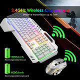 104 Keys Wireless Gaming Keyboard Mouse Set+Mouse Pad, RGB LED Backlit PC/Laptop White-RGB - Front View