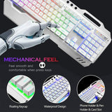 104 Keys Wireless Gaming Keyboard Mouse Set+Mouse Pad, RGB LED Backlit PC/Laptop White-RGB - Side View