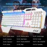 104 Keys Wireless Gaming Keyboard Mouse Set+Mouse Pad, RGB LED Backlit PC/Laptop White-RGB - Close-Up Angle