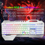104 Keys Wireless Gaming Keyboard Mouse Set+Mouse Pad, RGB LED Backlit PC/Laptop White-RGB - Low Angle