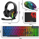 Gaming Keyboard & Mouse & Headset & Mousepad Set RGB Backlit Wired for PC Laptop - Front View