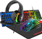 Gaming Keyboard & Mouse & Headset & Mousepad Set RGB Backlit Wired for PC Laptop - Side View