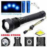 99000LM Ultra Bright LED Tactical Flashlight 3-Modes Zoom Torch USB Charging - Front View