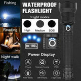 99000LM Ultra Bright LED Tactical Flashlight 3-Modes Zoom Torch USB Charging - Rear View