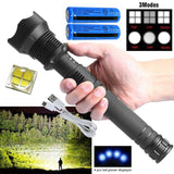 99000LM Ultra Bright LED Tactical Flashlight 3-Modes Zoom Torch USB Charging - Low Angle