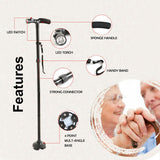 Walking Stick Cane Folding Handle Adjustable fixed LED Light Aid Holder Lighting - Extra Image