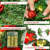 2.7M Christmas Garland with Lights Rattan Artificial Garland Green for Indoor Home Fireplace Stair Decorations-Gold - Front View