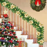 2.7M Christmas Garland with Lights Rattan Artificial Garland Green for Indoor Home Fireplace Stair Decorations-Gold - Side View