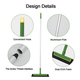 Green Floor Squeegee WiperBroom Floor Tile Cleaning Household Extendable Handle - Front View