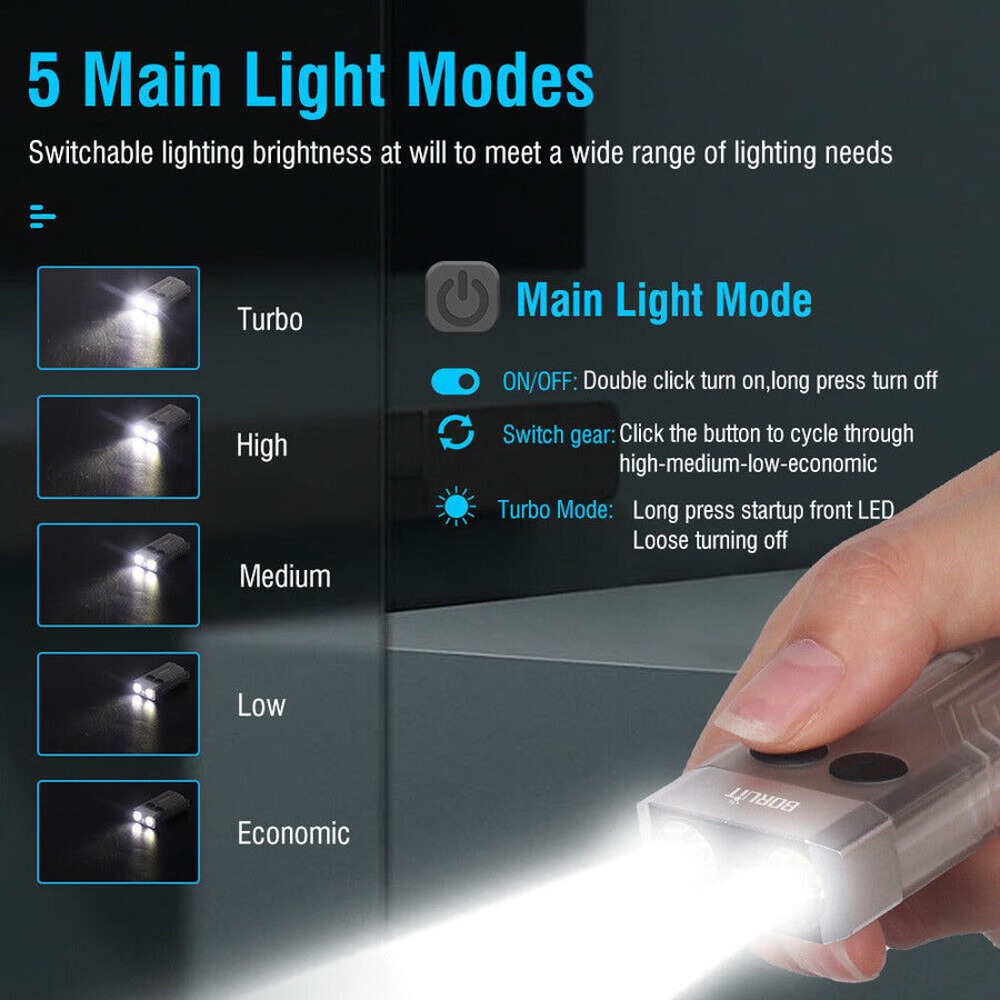 V10 LED Keychain EDC Flashlight USB Rechargeable Magnetic Torch Work Lamp