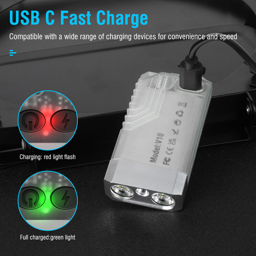V10 LED Keychain EDC Flashlight USB Rechargeable Magnetic Torch Work Lamp