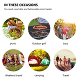 Large Folding Picnic Bag Basket Hamper Camping Hiking Insulated Lunch Cooler Bag - Rear View