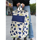 Shopping Trolley Cart Bag Foldable Wheels Carts Bags Market Luggage Basket blue leaves - Front View
