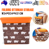 Folding Ottoman Storage Stool Cube Footstool Stool Blanket Box With Cover AU - Front View