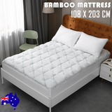 Bamboo Pillowtop Mattress Topper Luxury Bedding Mat Pad Protector Cover King Single 108 x 203 cm - Front View