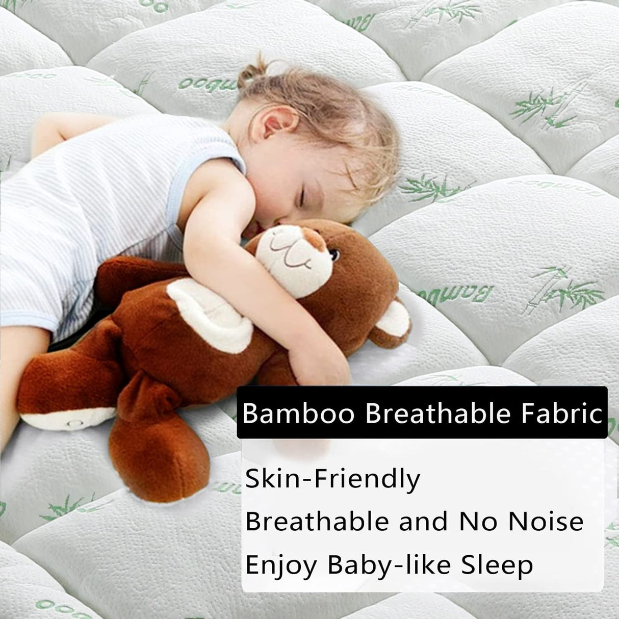 Bamboo Pillowtop Mattress Topper Luxury Bedding Mat Pad Protector Cover King 183 x 203 cm