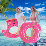 Pink Inflatable Giant Donut Raft Swim Ring Float Swimming Pool Beach Lounge Pink Coff 70CM - Side View