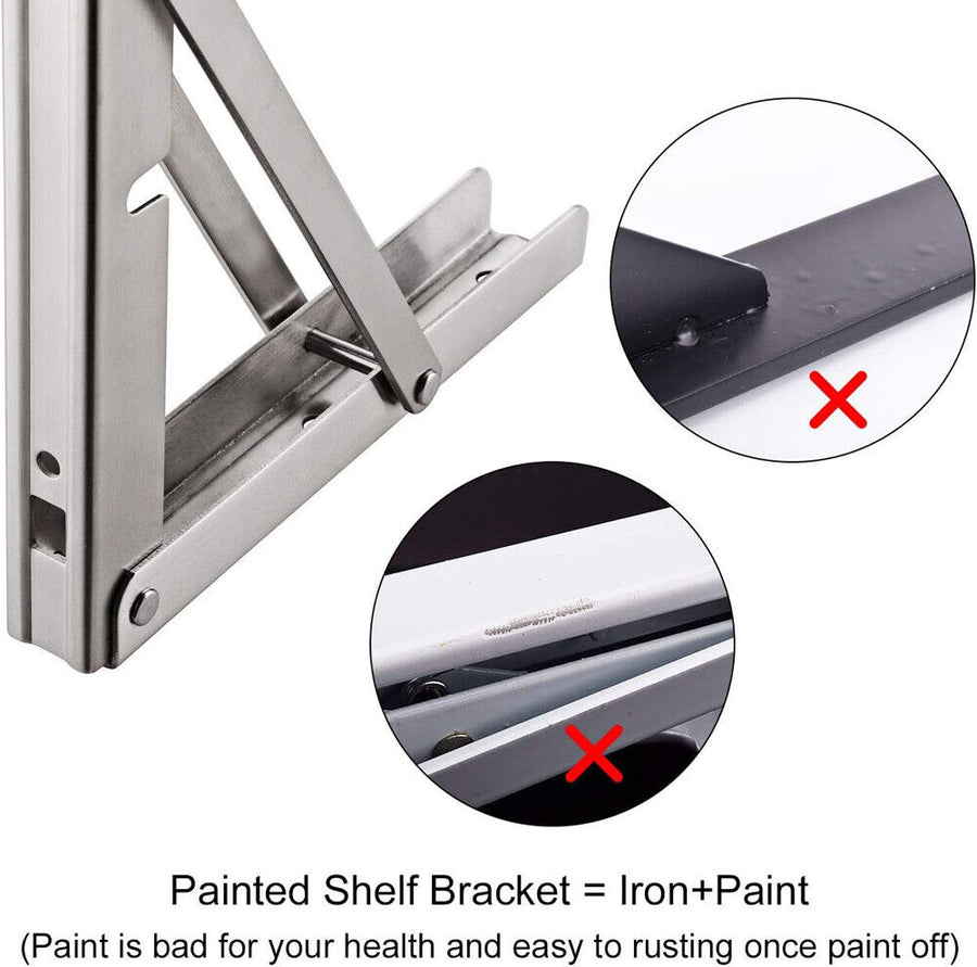 10"Stainless Steel Folding Table Bracket Shelf Bench 200kg Load Heavy Duty