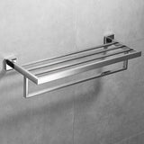 600mm 2 Layers Towel Shelf Storage Bath Stainless Steel Rack Rail Black - Front View
