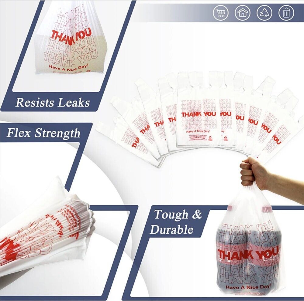 50X Plastic Shopping Bags - Reusable Recyclable Singlet Eco Grocery Carry Bag Medium