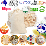 50Pcs 15X20cm Drawstring Storage Bags Calico Bags Linen Tote Gift Bag Bulk