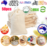50Pcs 20X30cm Drawstring Storage Bags Calico Bags Linen Tote Gift Bag Bulk