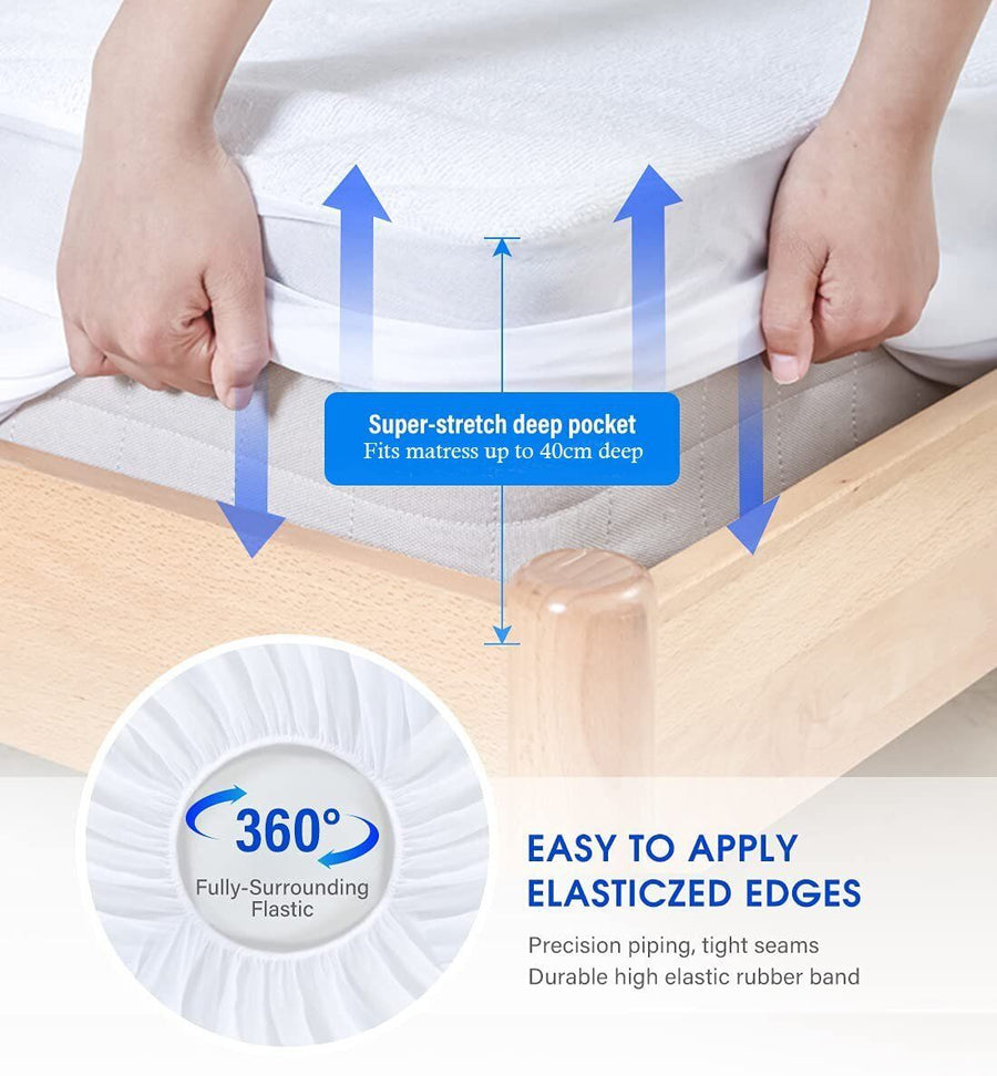 100% Terry Cotton Fitted Mattress Protector Waterproof Queen
