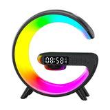 Black Smart G Lamp Night Light Bluetooth Speaker Wireless Charger LED RGB Alarm Clock - Front View