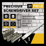 31Pc Precision Screwdriver Bits Set Nut Driver Setter Hex PC Key Phone Slot Tool - Low Angle