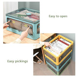 28L BLUE Storage Container Stackable 5 Sides Open Top Lid Transparent Foldable - Front View