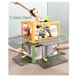 28L yellow Storage Container Stackable 5 Sides Open Top Lid Transparent Foldable - Side View