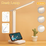 Touch LED Desk Lamp Bedside Study Reading Table Light Dimmable USB Rechargeable - Low Angle
