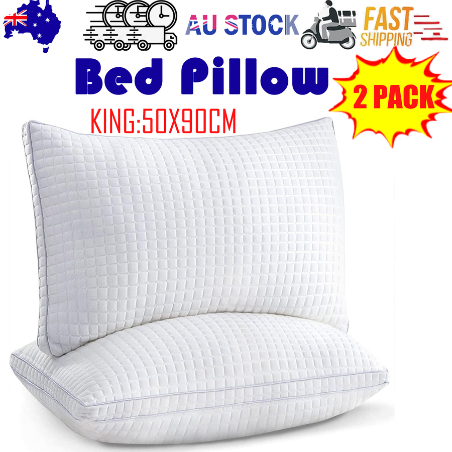 2xKing Quality Pillows Cotton Hotel Adjustable Home Pillows Down Alternative Pillows