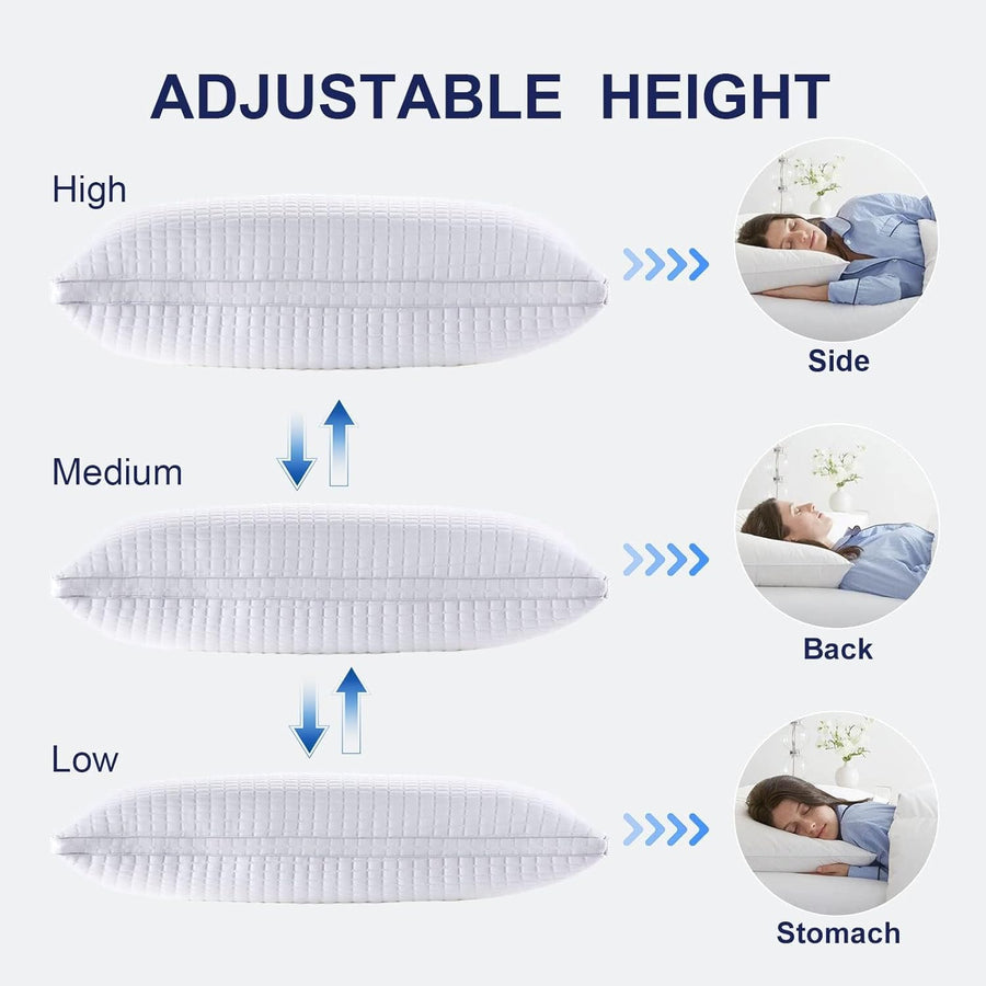 2xKing Quality Pillows Cotton Hotel Adjustable Home Pillows Down Alternative Pillows