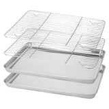 1pc Stainless Steel Baking Pan Toaster Oven Pans Grid Baking Dish BBQ Cookie Cake, 30*24cm - Front View