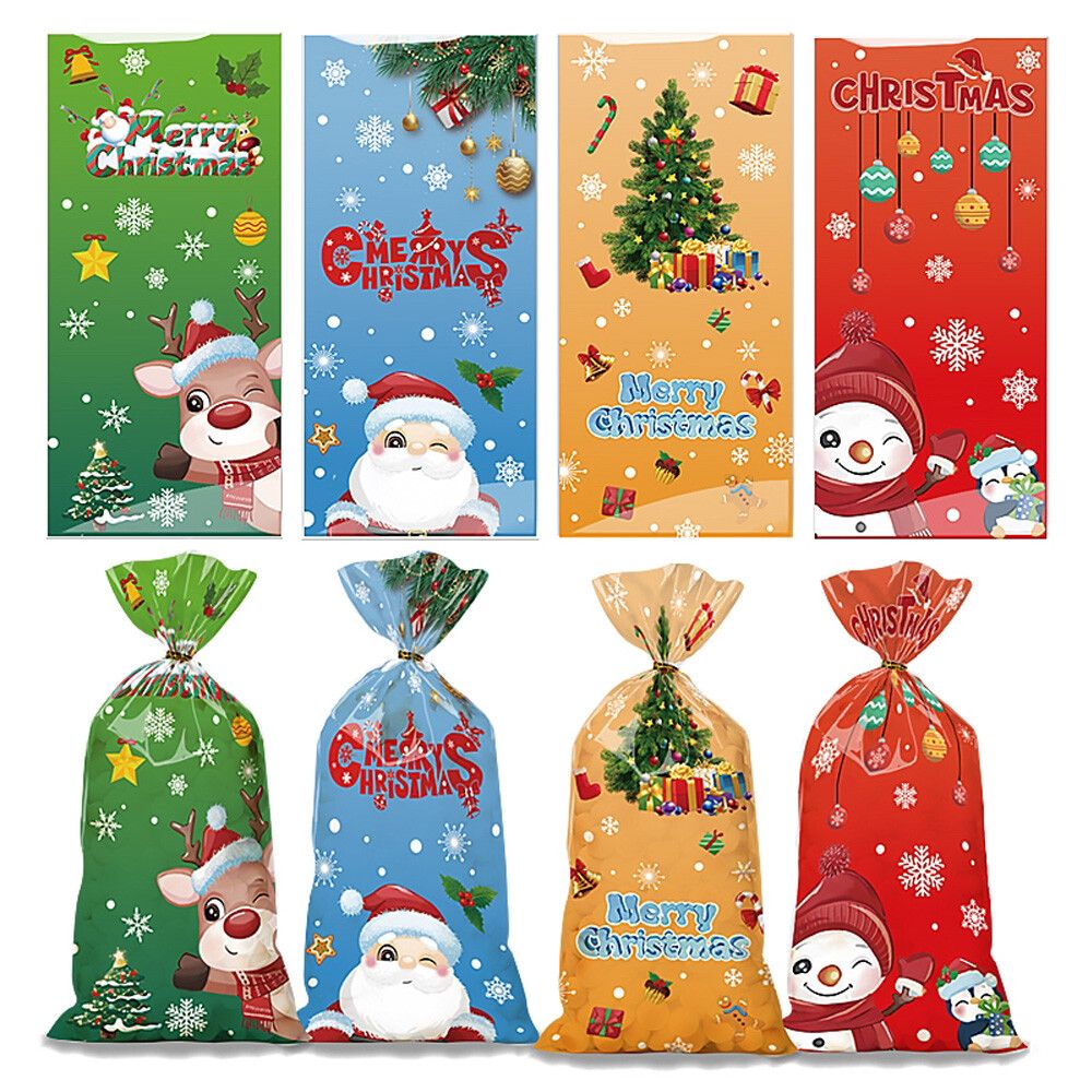 50 PCS Christmas Gift Bags with Assorted Christmas Prints for Xmas Gift Bags