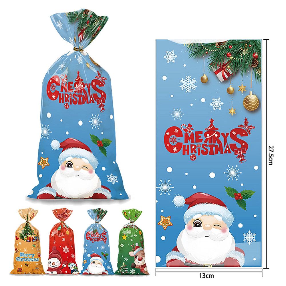 50 PCS Christmas Gift Bags with Assorted Christmas Prints for Xmas Gift Bags