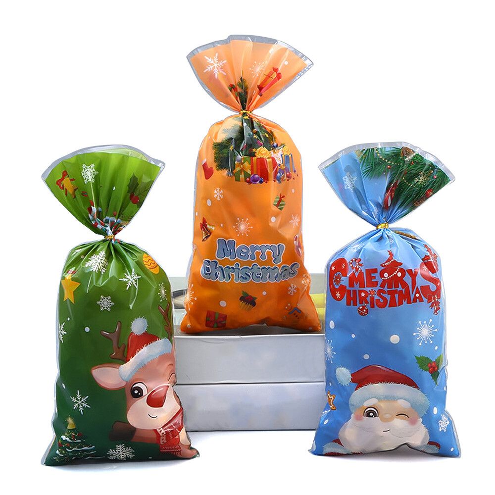 50 PCS Christmas Gift Bags with Assorted Christmas Prints for Xmas Gift Bags