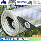 420GSM Heavy Duty Clear PVC Tarpaulin Cloth Transparent Tarps Grommets 3X4M - 45-Degree Angle
