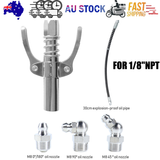 Grease Gun Coupler High Pressure Quick Release Lock Nozzles w/Hose For 1/8