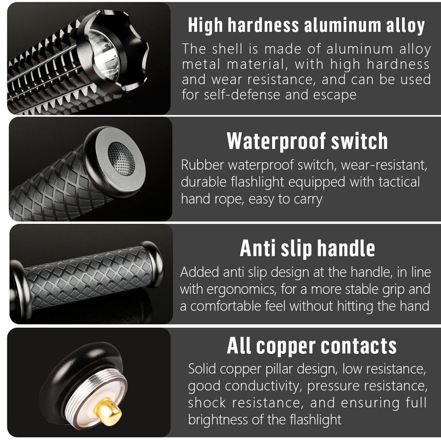 90000LM Baseball Bat LED Flashlights Waterproof Powerful Aluminium for Emergency