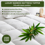 1500GSM Bamboo Mattress Topper Extra Thick 10CM Bed Topper Double: 137 x 191 + 40 cm