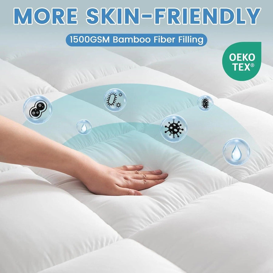 1500GSM Bamboo Mattress Topper Extra Thick 10CM Bed Topper King: 180 x 203 + 40 cm