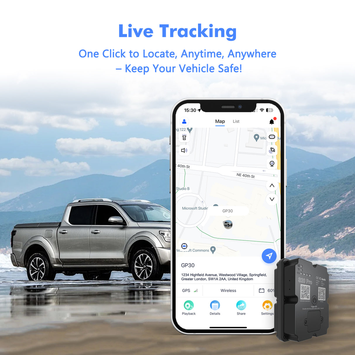 4G GPS Tracker for Car/Moto/Luggage - Waterproof, Real-time Tracking 30 Days Battery Life, Remote Control via Trial App.