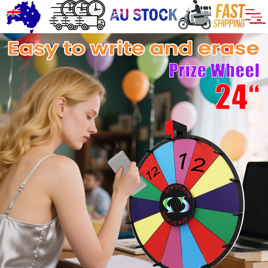 24" Prize Wheel 14 Slots Spinning with Stand Dry Erase Fortune Game Carnival