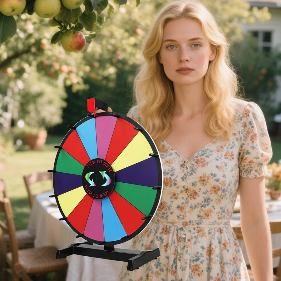 24" Prize Wheel 14 Slots Spinning with Stand Dry Erase Fortune Game Carnival