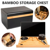 Wooden Storage Chest With Movable Tray Wood Lockable Stash Box Rolling Tray Gift - Top-Down View